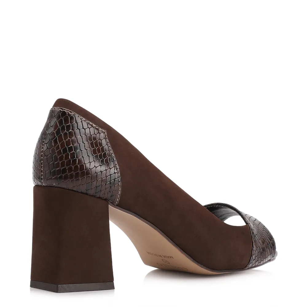 Peep Toe Couro Nobuck Marrom /Alt Python Marrom - imagem 4
