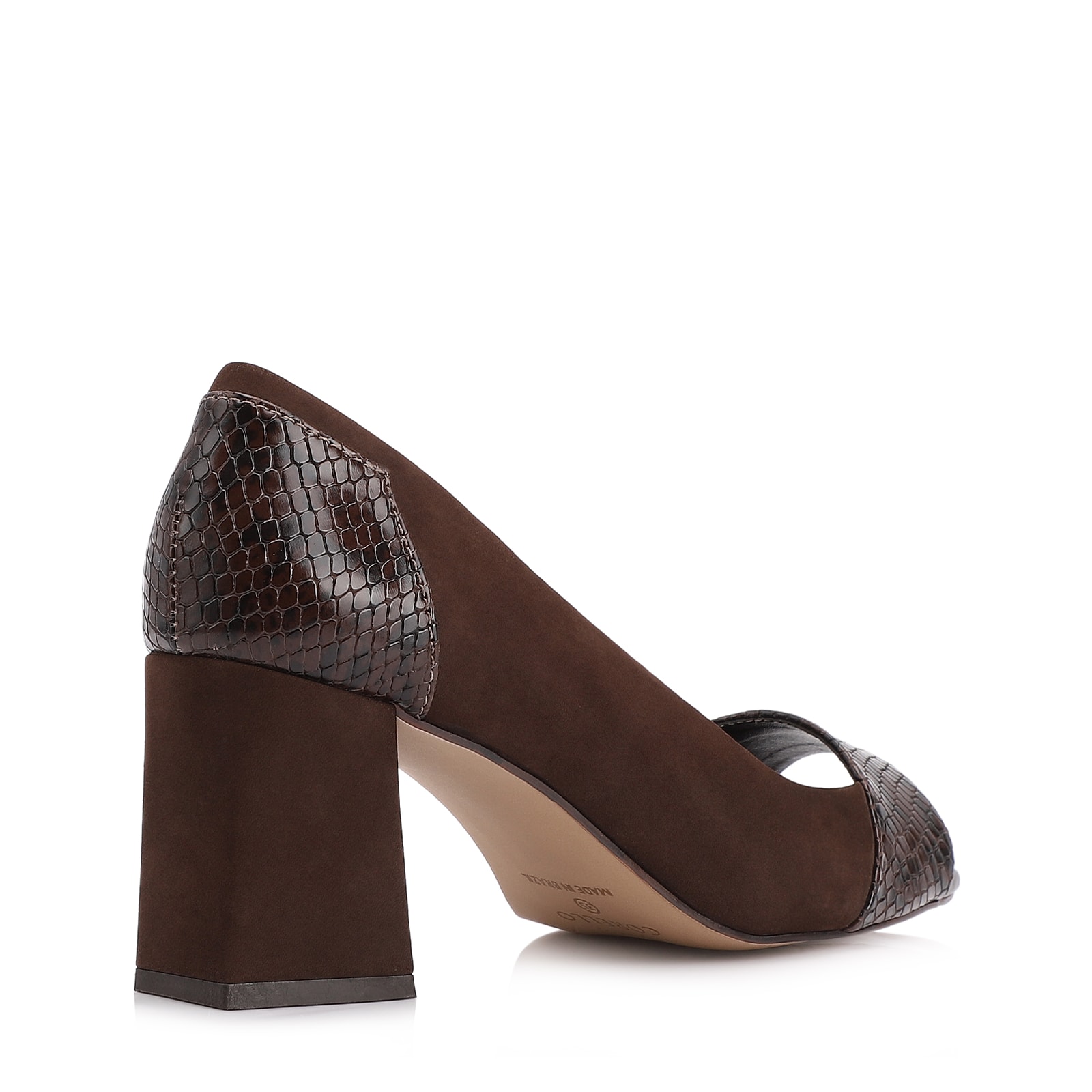 Peep Toe Couro Nobuck Marrom /Alt Python Marrom
