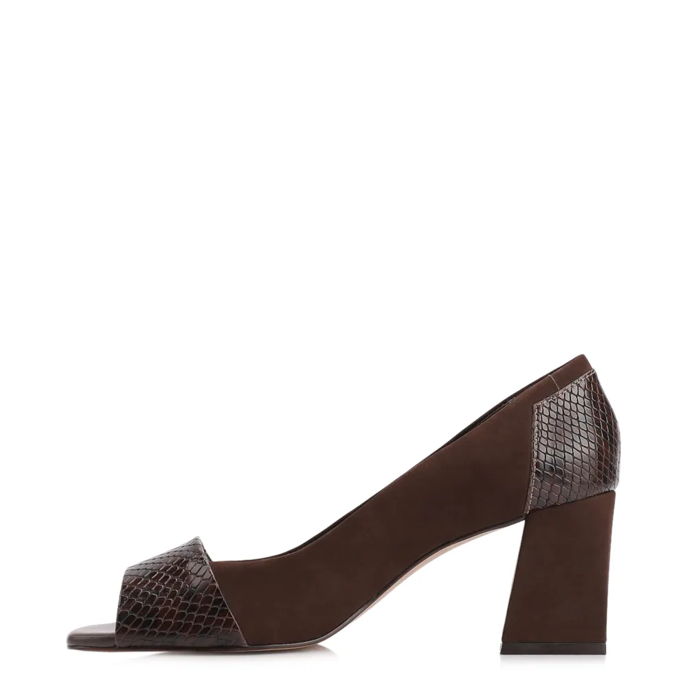 Peep Toe Couro Nobuck Marrom /Alt Python Marrom - imagem 5
