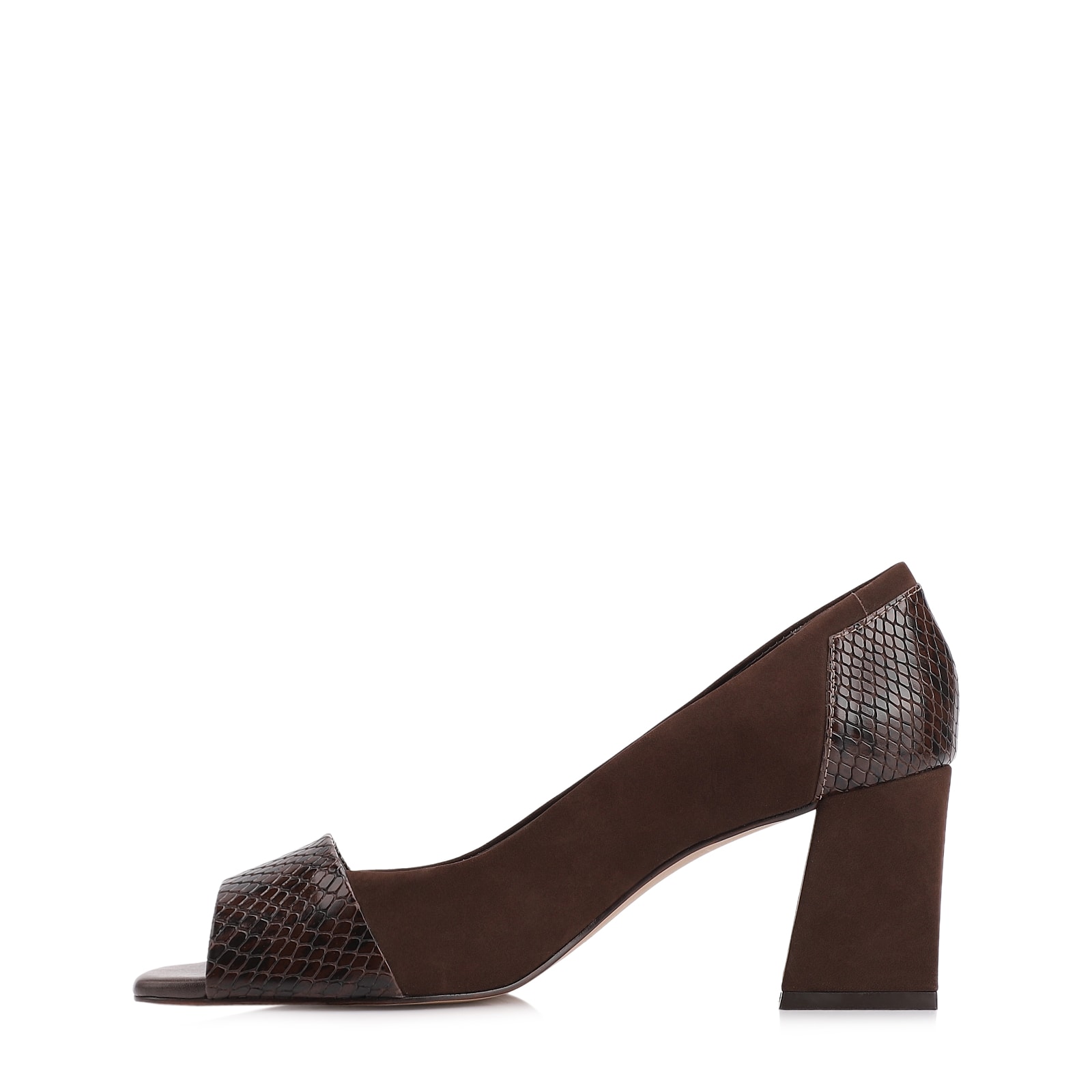 Peep Toe Couro Nobuck Marrom /Alt Python Marrom
