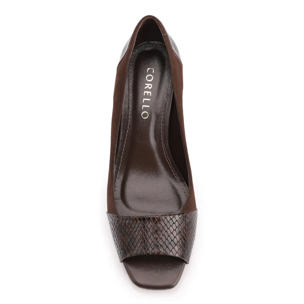 Peep Toe Couro Nobuck Marrom /Alt Python Marrom - imagem 6