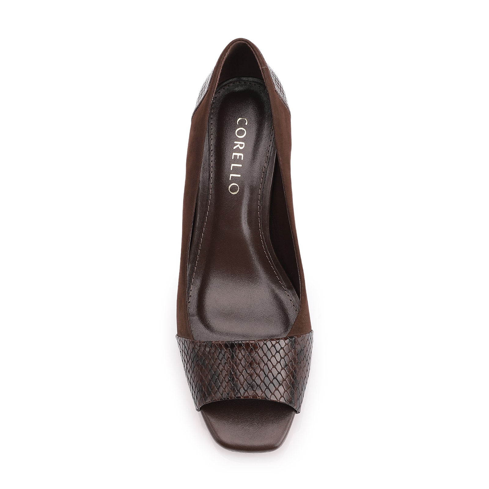 Peep Toe Couro Nobuck Marrom /Alt Python Marrom