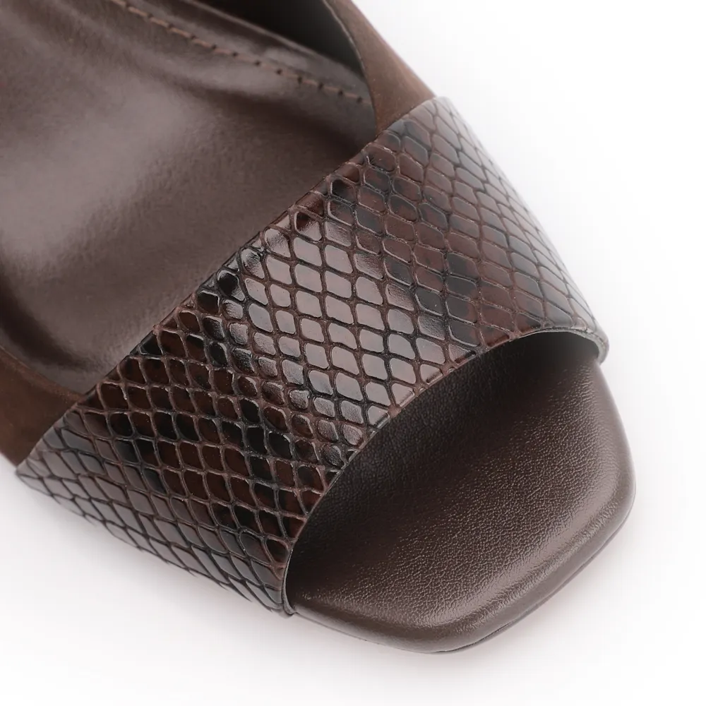 Peep Toe Couro Nobuck Marrom /Alt Python Marrom - imagem 7