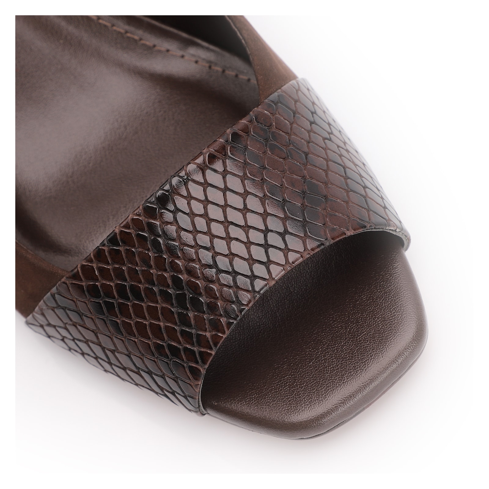 Peep Toe Couro Nobuck Marrom /Alt Python Marrom