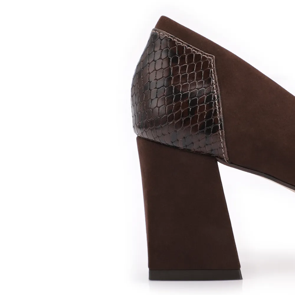 Peep Toe Couro Nobuck Marrom /Alt Python Marrom - imagem 8