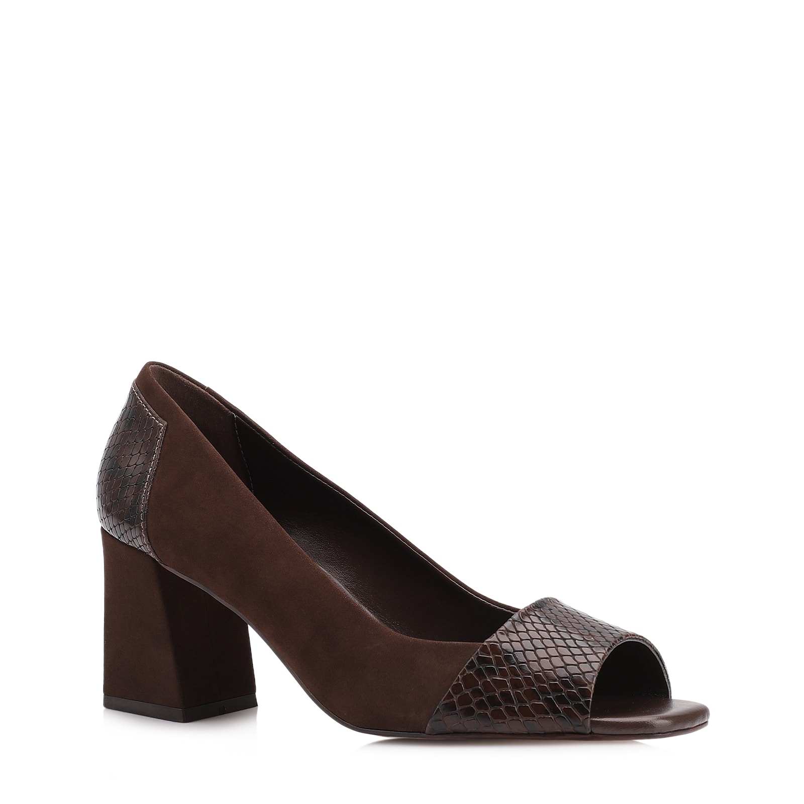Peep Toe Couro Nobuck Marrom /Alt Python Marrom
