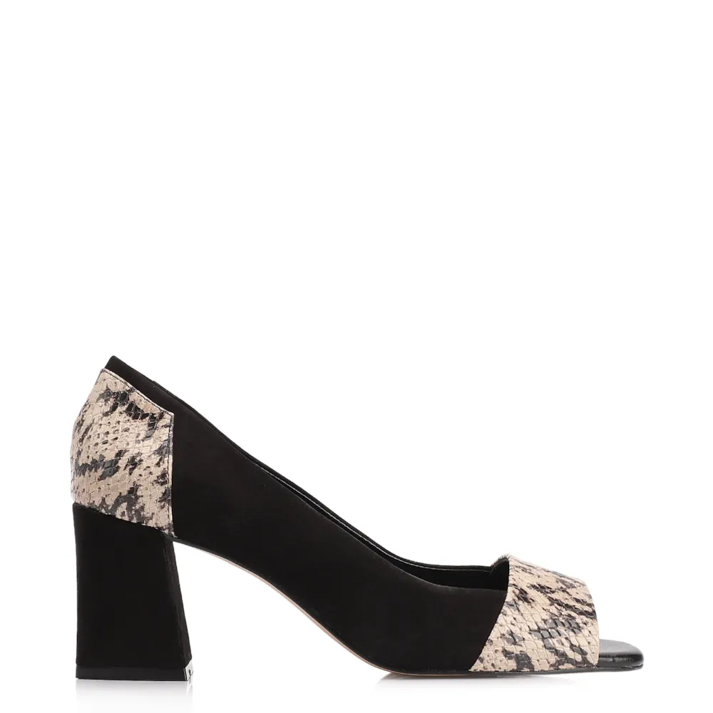 Peep Toe Couro Nobuck Preto/Alt Python Bege/Preto - imagem 3