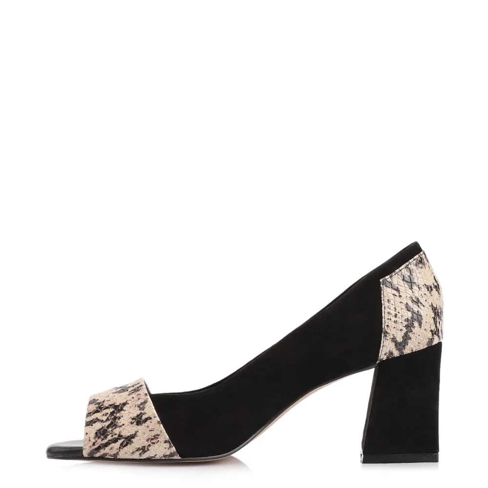 Peep Toe Couro Nobuck Preto/Alt Python Bege/Preto - imagem 5