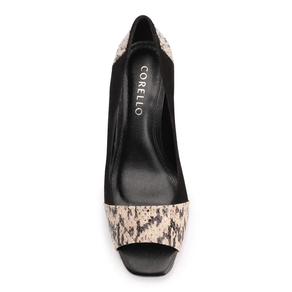 Peep Toe Couro Nobuck Preto/Alt Python Bege/Preto - imagem 6
