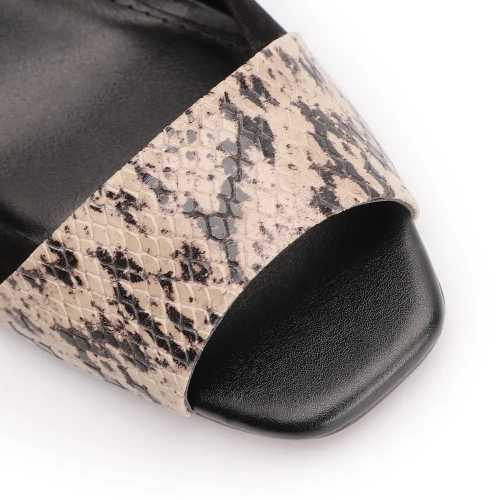 Peep Toe Couro Nobuck Preto/Alt Python Bege/Preto - imagem 7