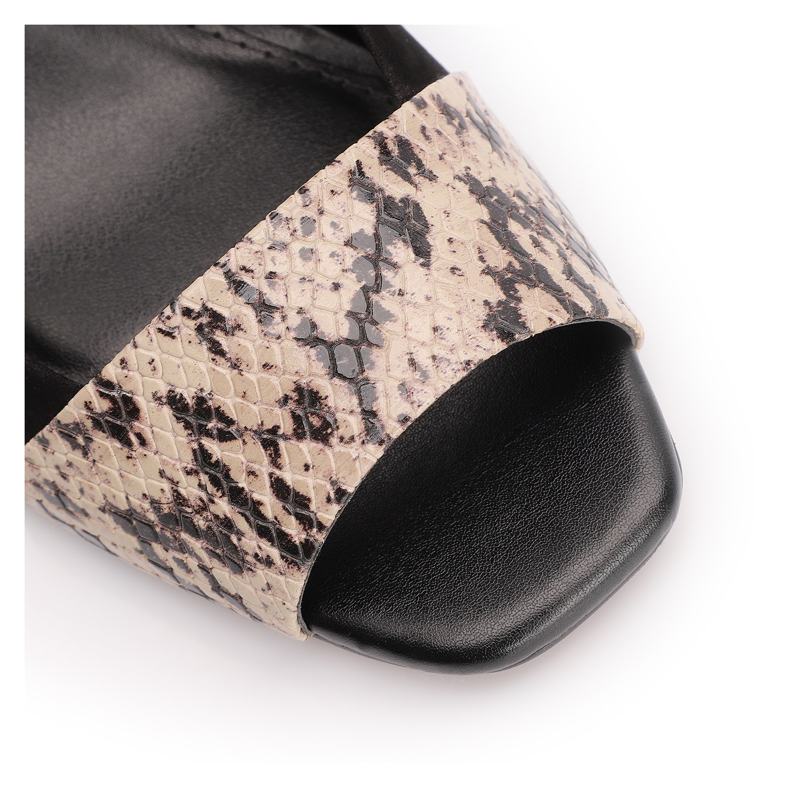 Peep Toe Couro Nobuck Preto/Alt Python Bege/Preto