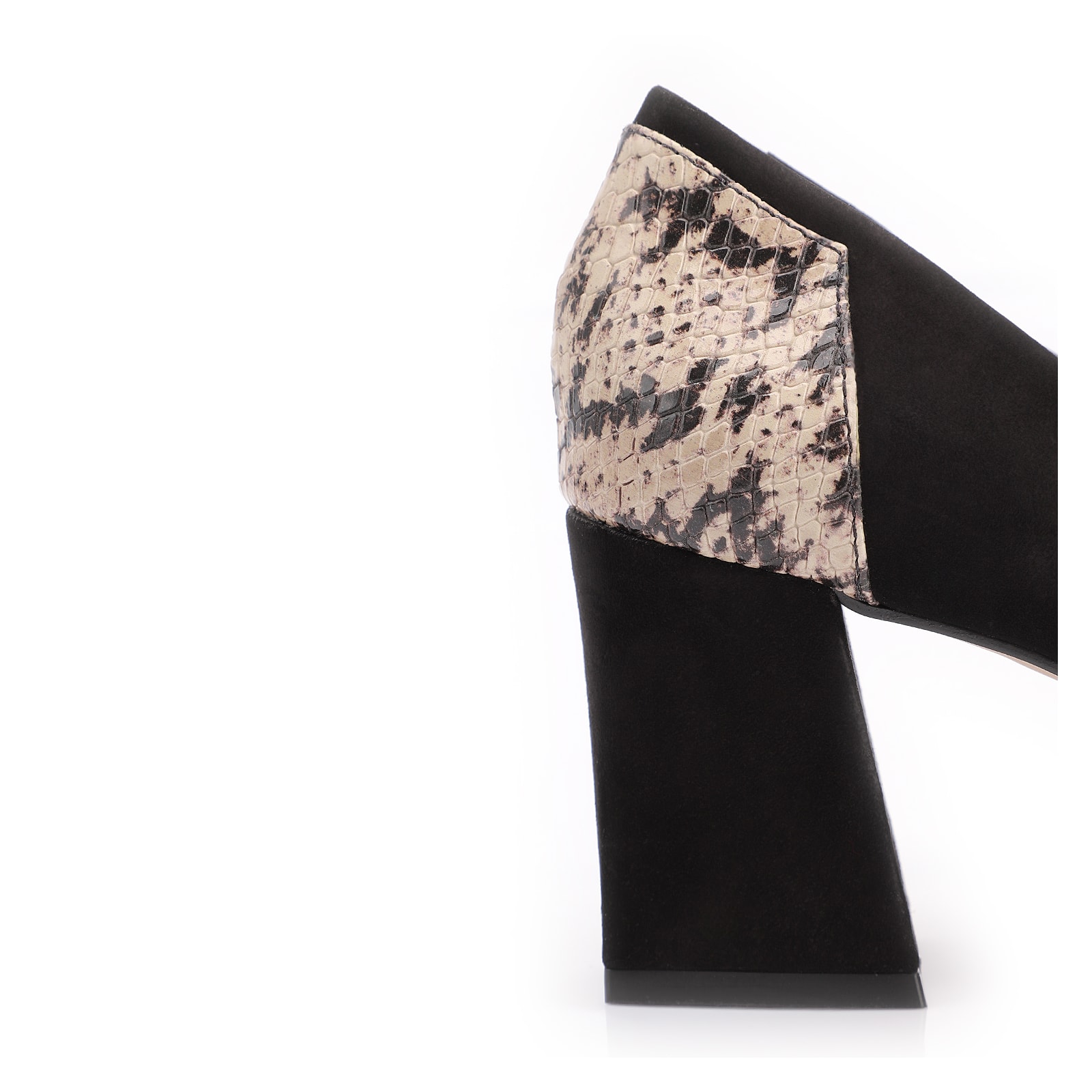 Peep Toe Couro Nobuck Preto/Alt Python Bege/Preto