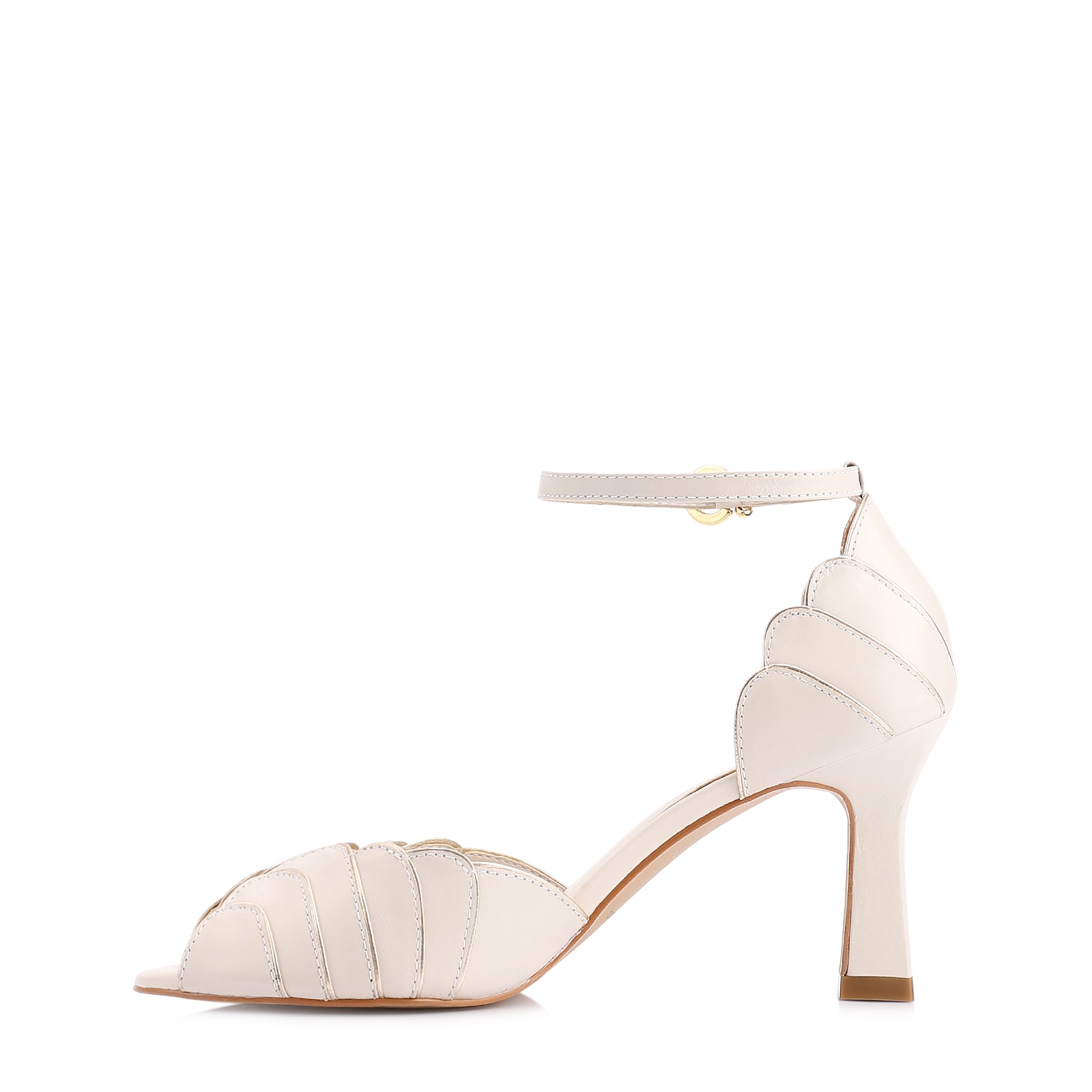 Peep Toe Couro Off White/Alt Dourado