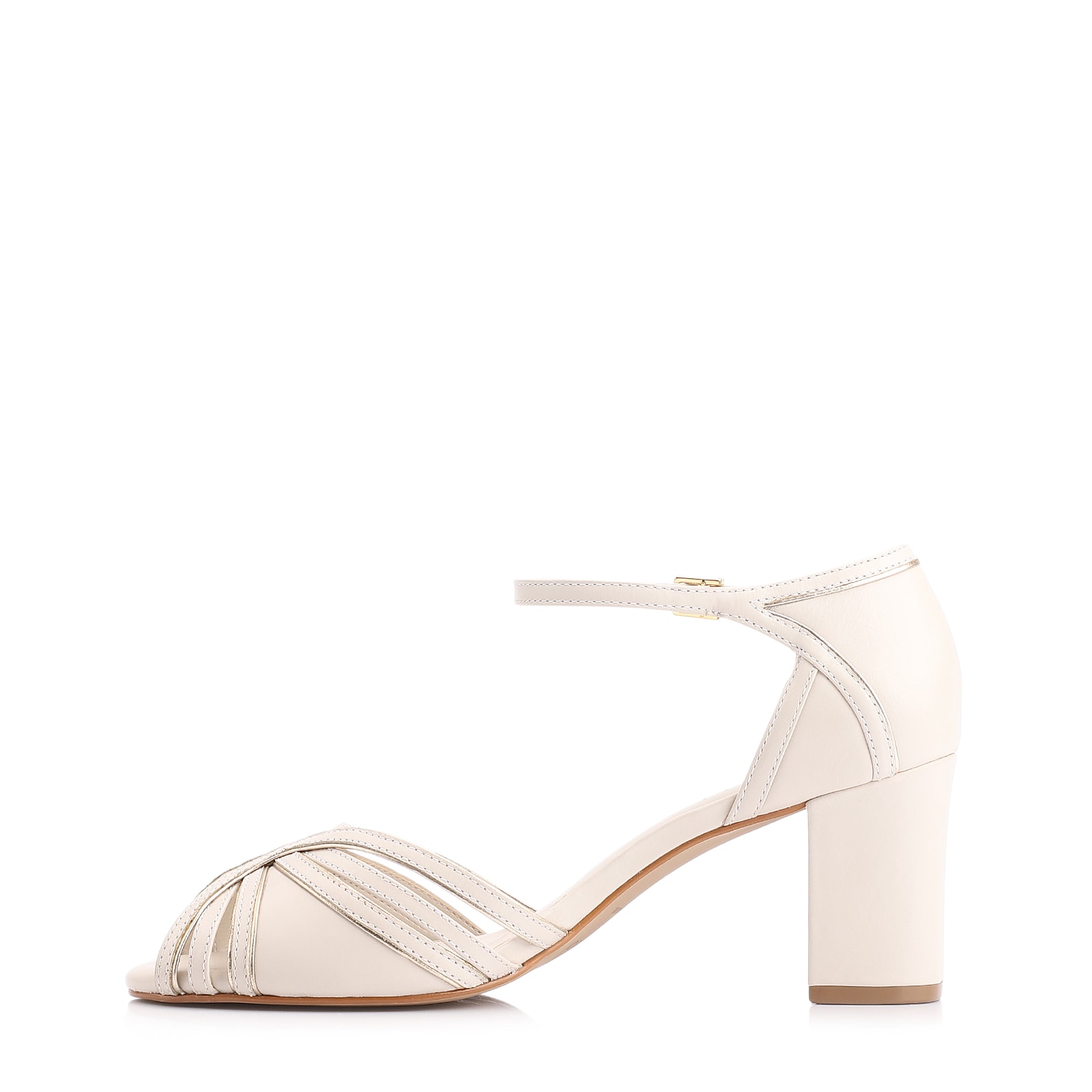 Peep Toe Couro Off White/Alt Dourado