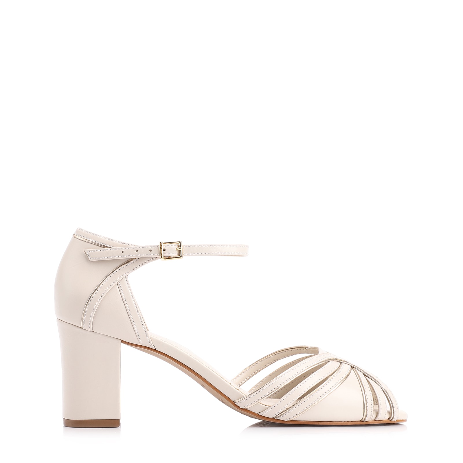Peep Toe Couro Off White/Alt Dourado