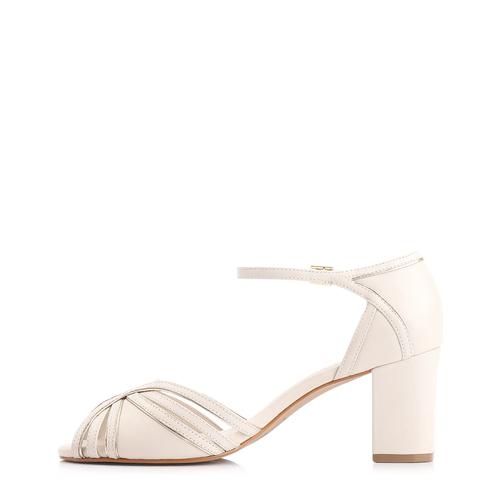 Peep Toe Couro Off White/Alt Dourado