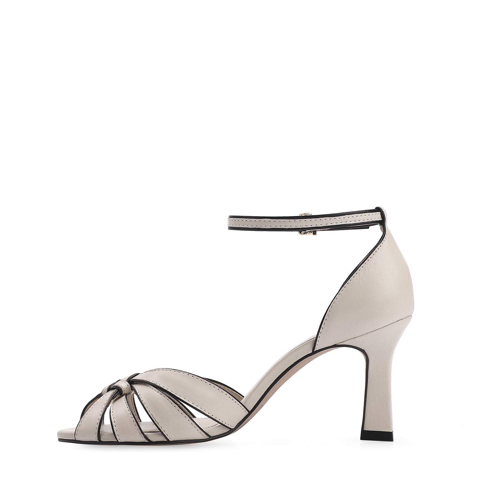 Peep Toe Couro Off White/Alt Preto