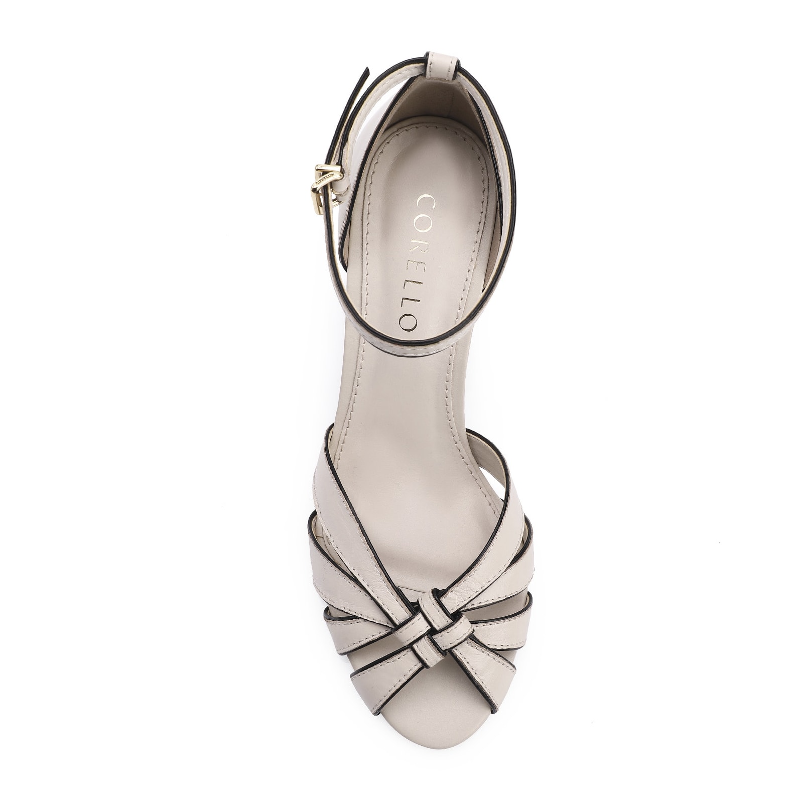 Peep Toe Couro Off White/Alt Preto