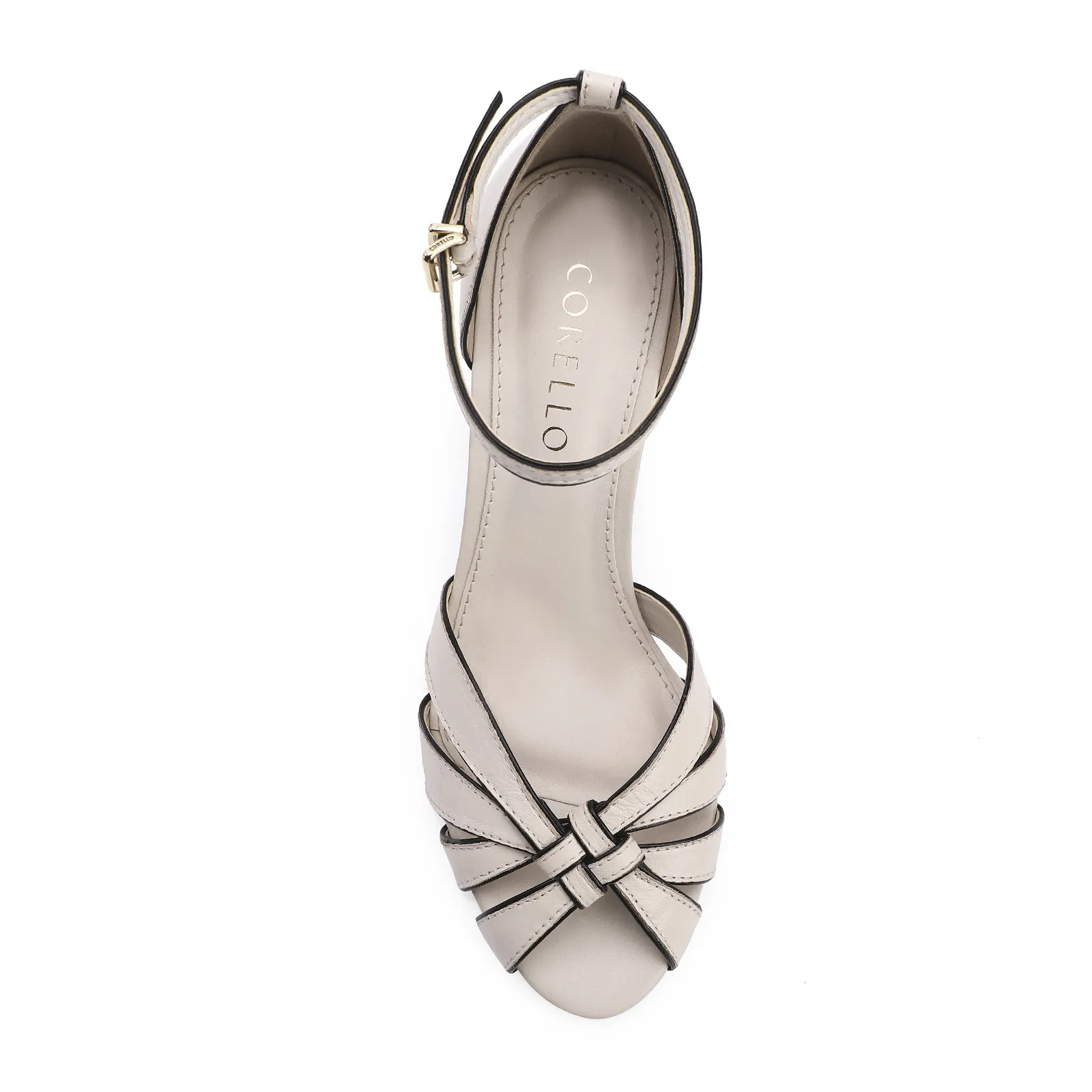Peep Toe Couro Off White/Alt Preto
