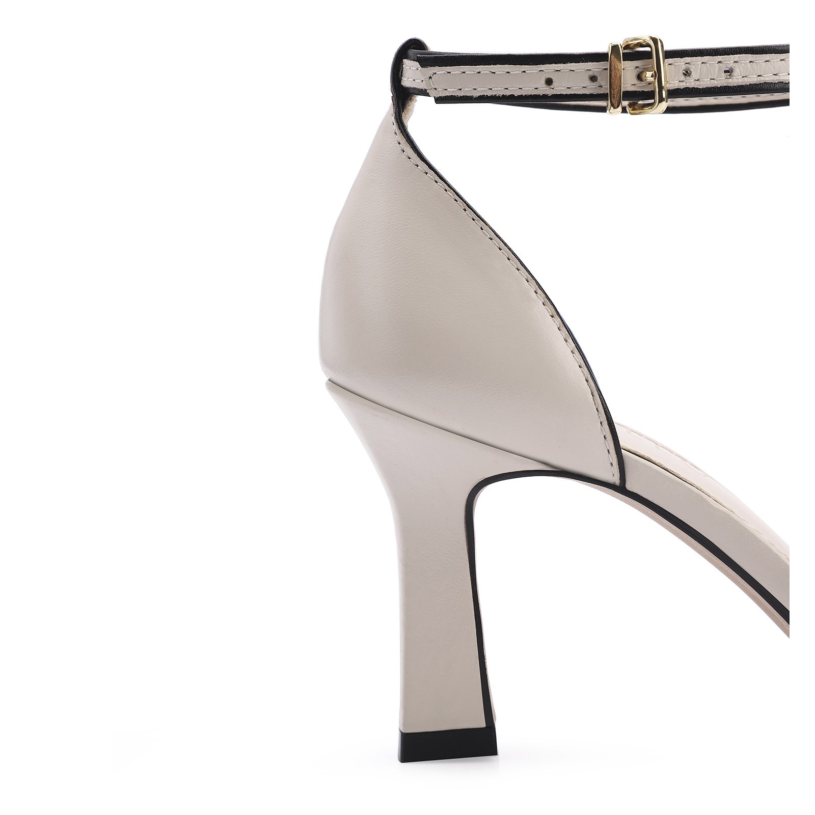 Peep Toe Couro Off White/Alt Preto