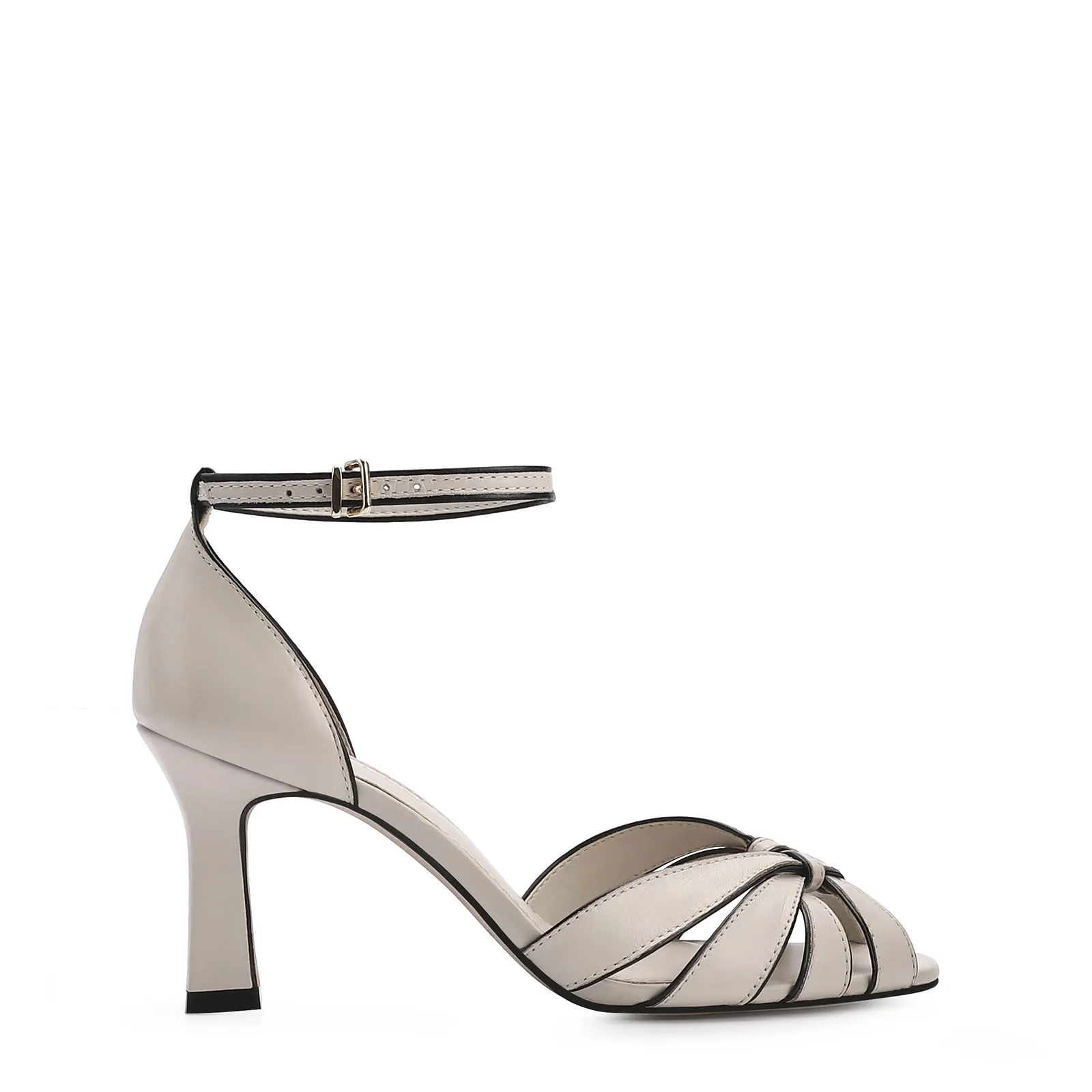 Peep Toe Couro Off White/Alt Preto
