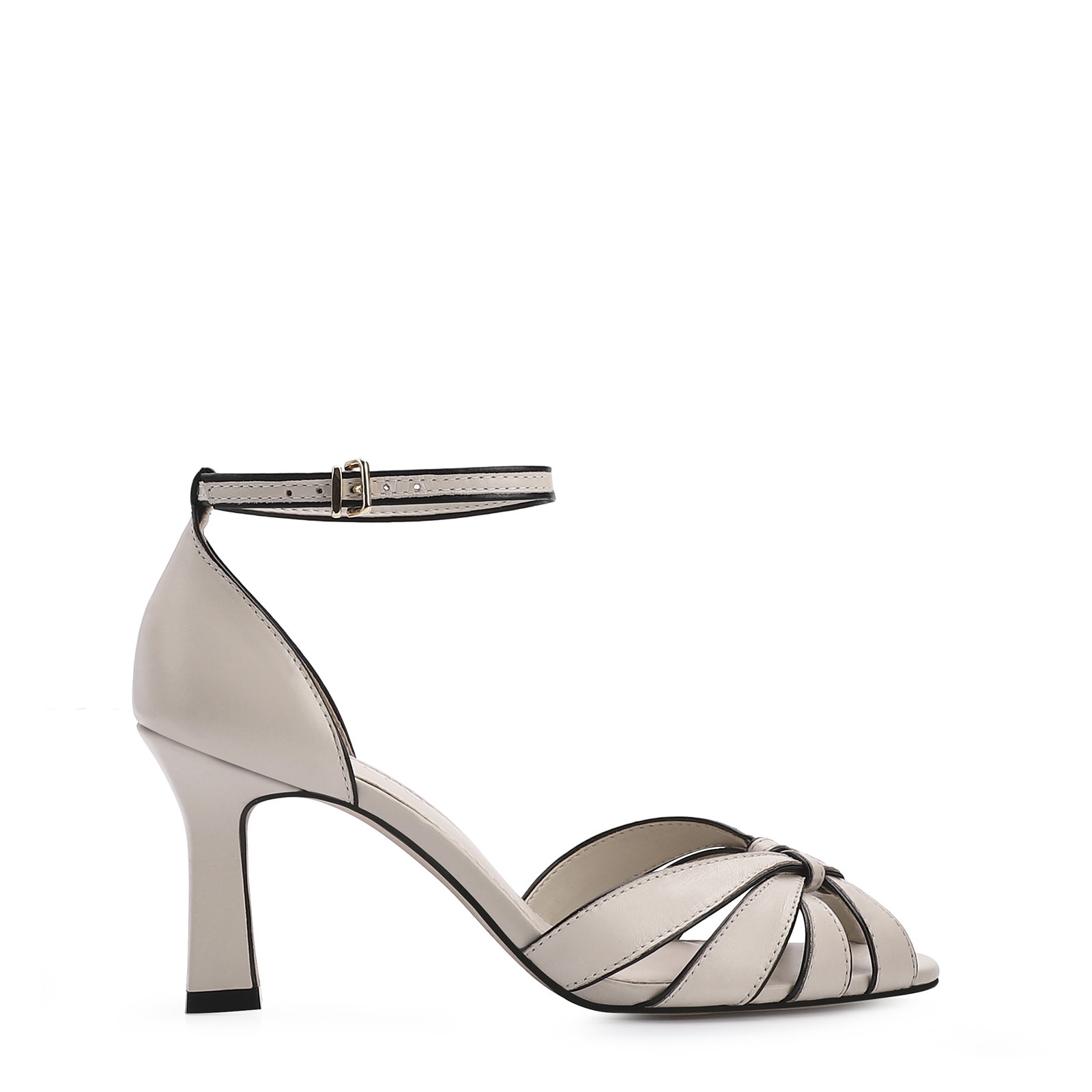 Peep Toe Couro Off White/Alt Preto