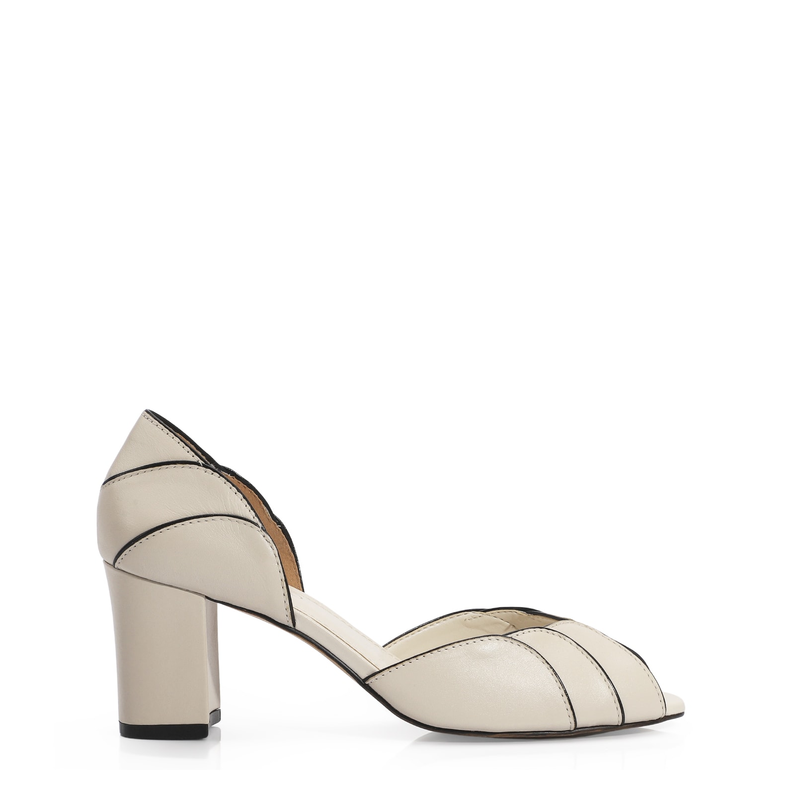 Peep Toe Couro Off White/Alt Preto
