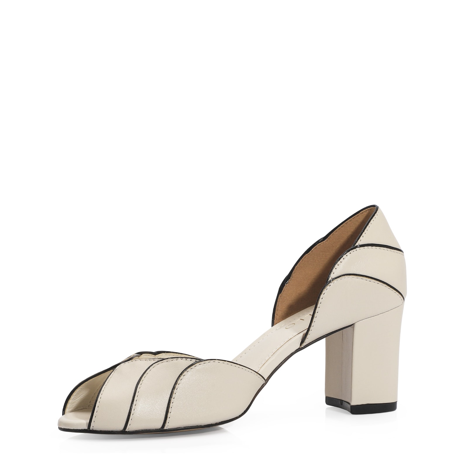 Peep Toe Couro Off White/Alt Preto