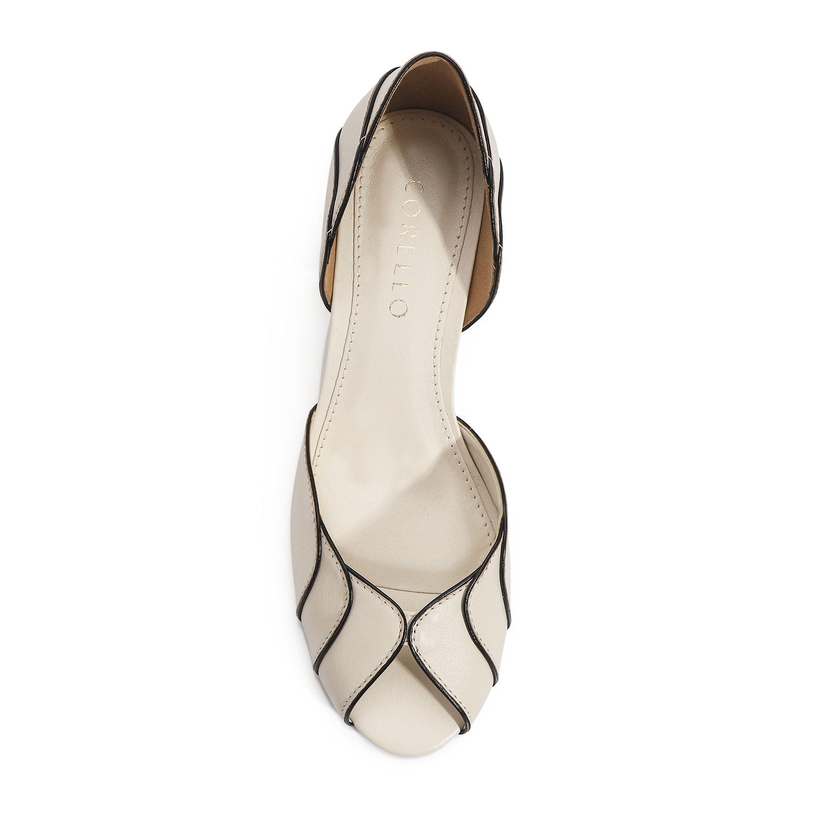 Peep Toe Couro Off White/Alt Preto