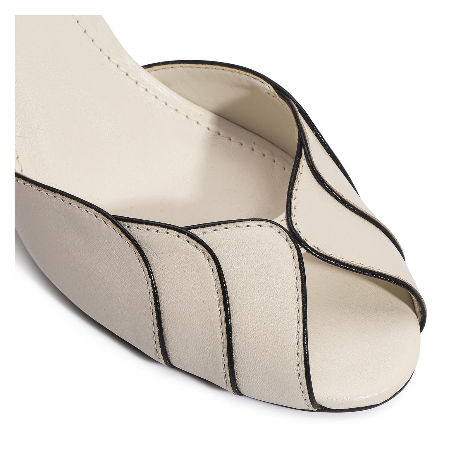 Peep Toe Couro Off White/Alt Preto