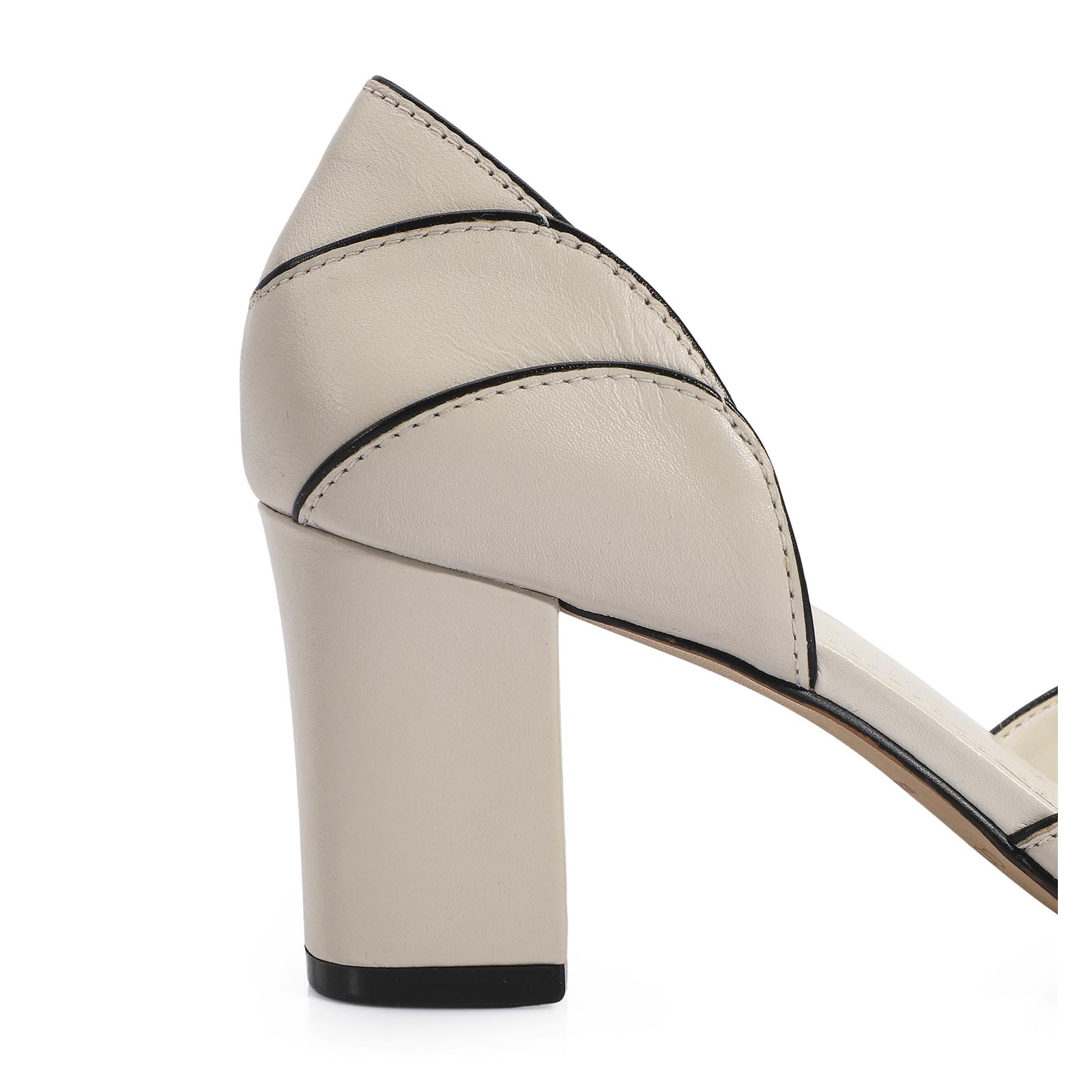 Peep Toe Couro Off White/Alt Preto