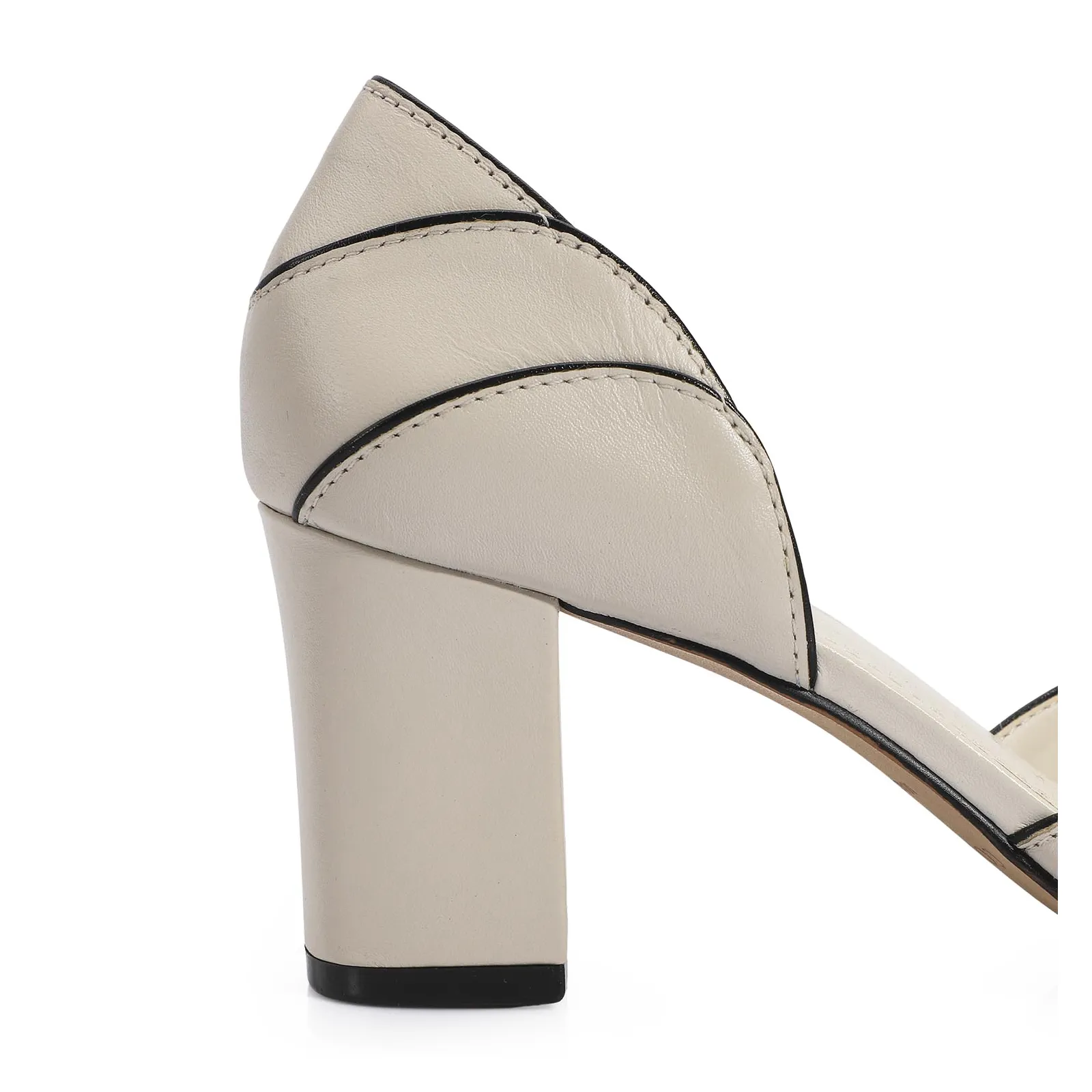 Peep Toe Couro Off White/Alt Preto