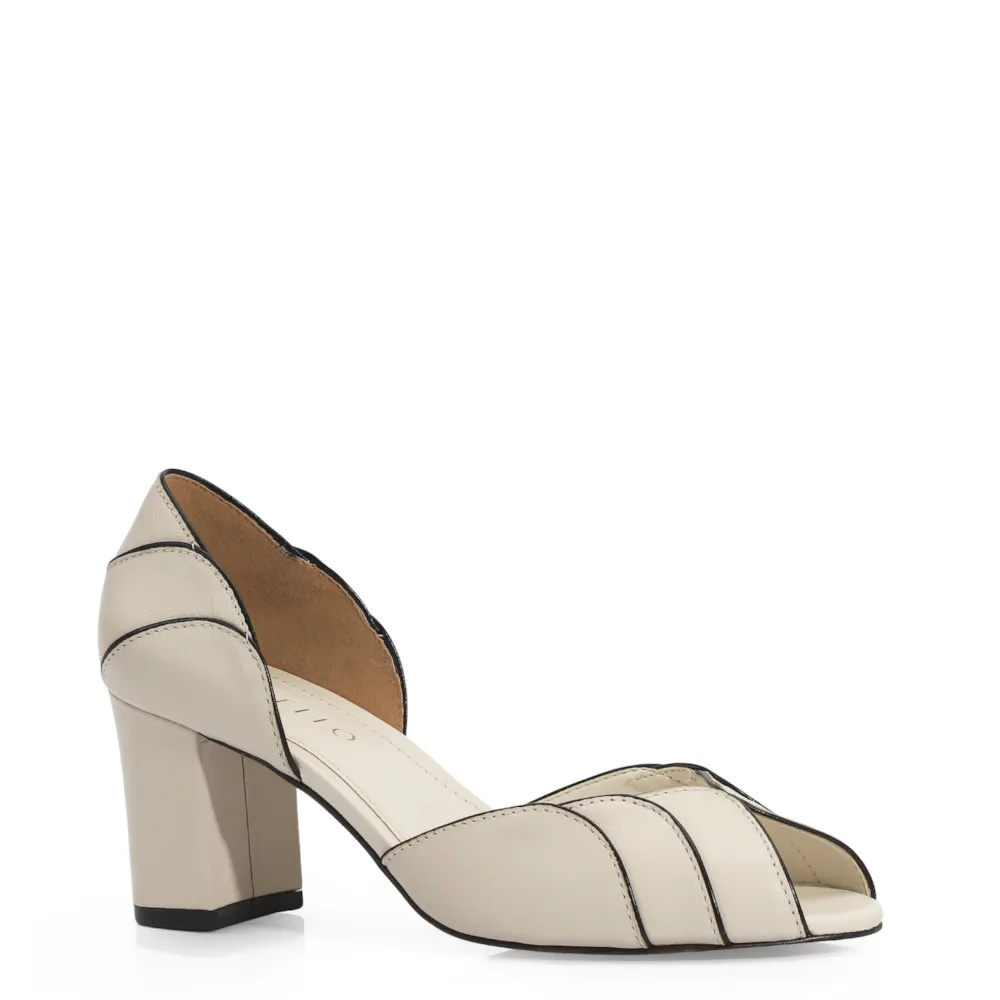 Peep Toe Couro Off White/Alt Preto