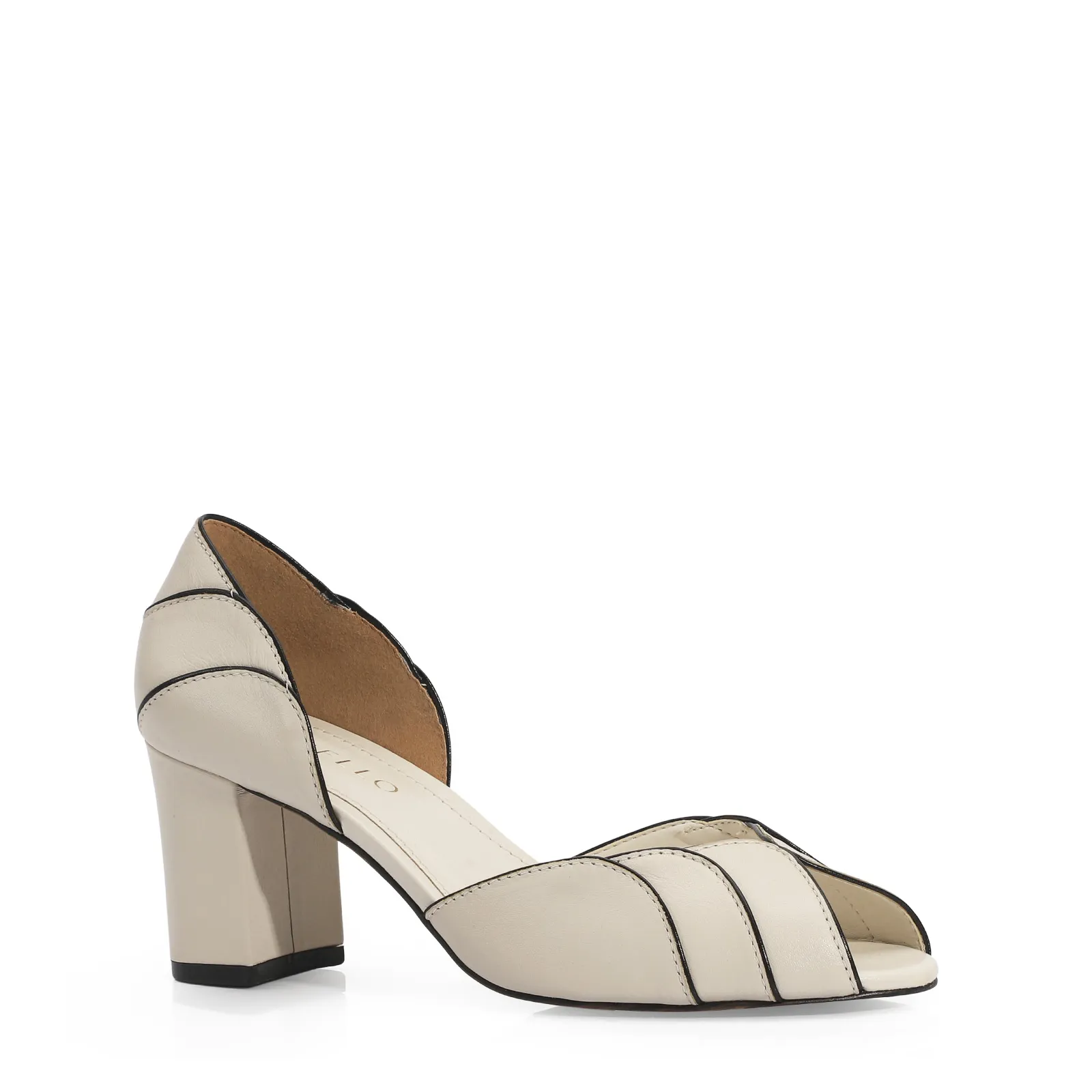 Peep Toe Couro Off White/Alt Preto