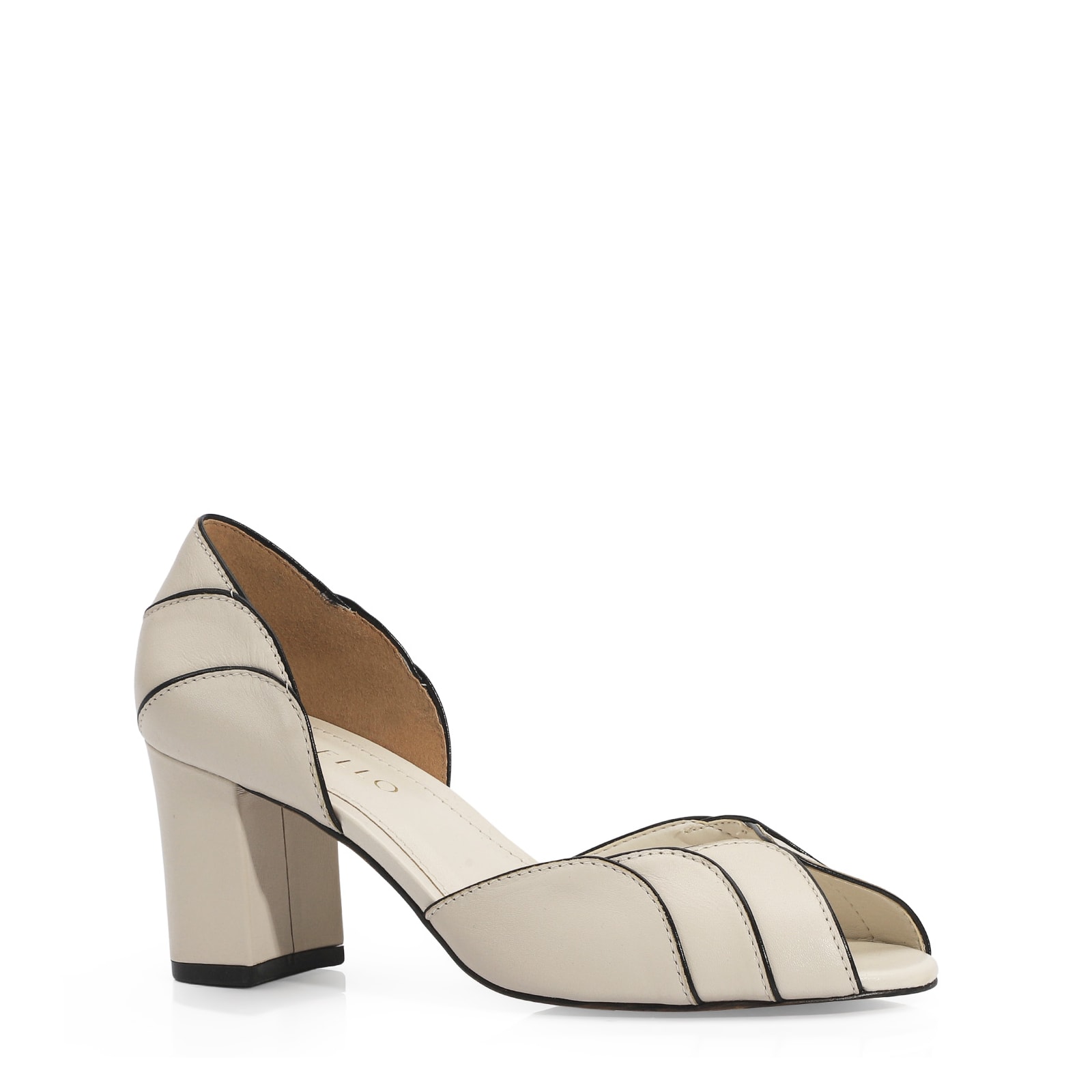 Peep Toe Couro Off White/Alt Preto