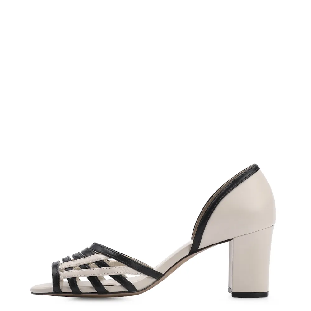 Peep Toe Couro Off White/Preto - imagem 4