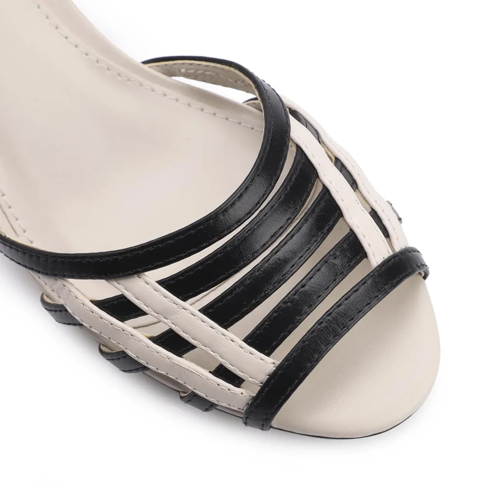 Peep Toe Couro Off White/Preto - imagem 6
