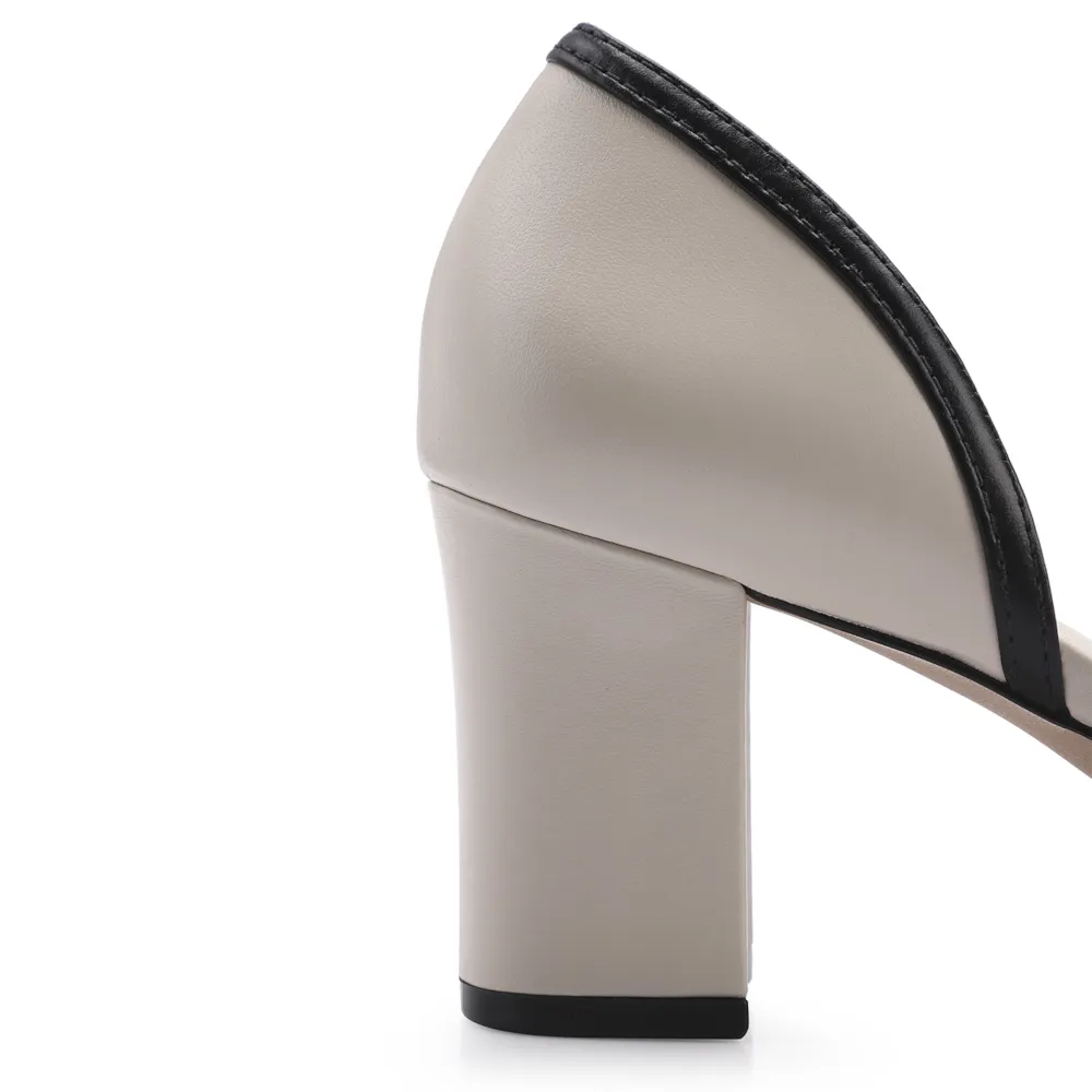 Peep Toe Couro Off White/Preto - imagem 7