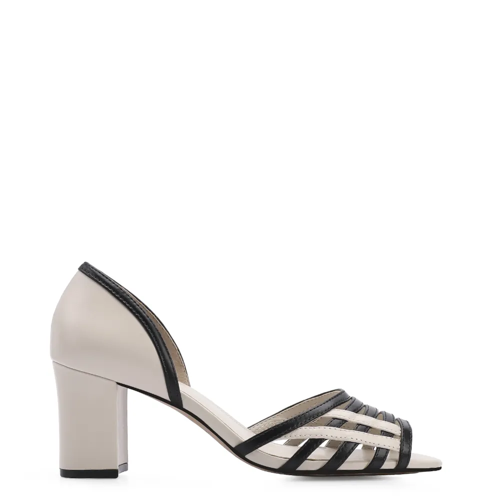Peep Toe Couro Off White/Preto - imagem 2