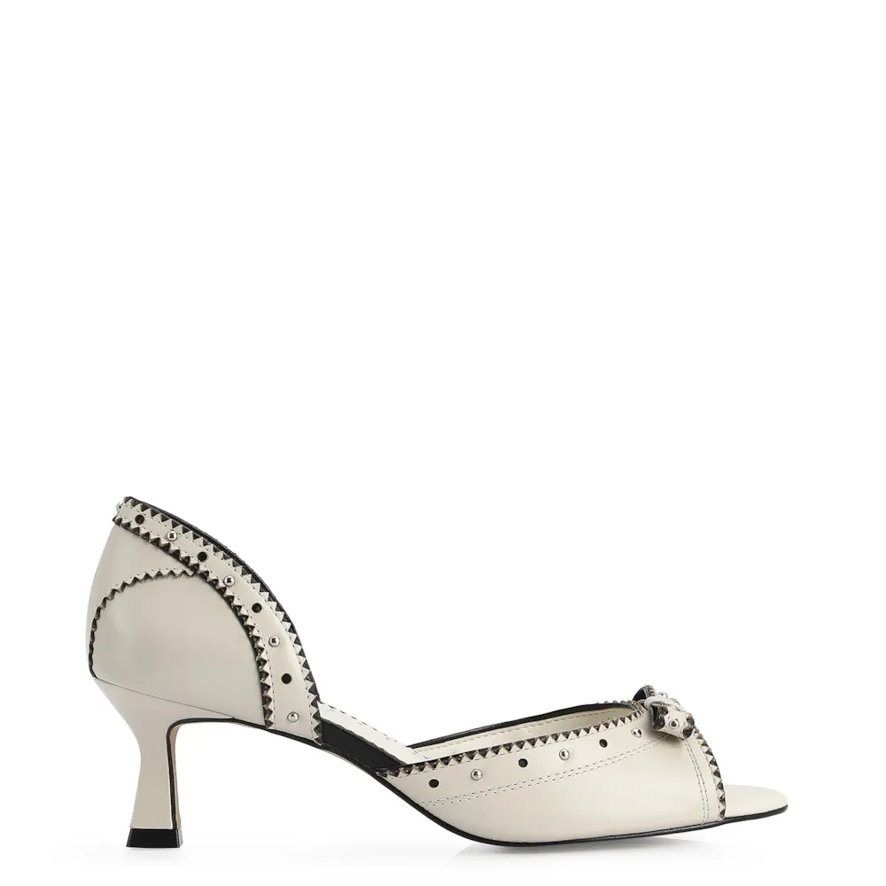 Peep Toe Couro Off White / Preto - imagem 3