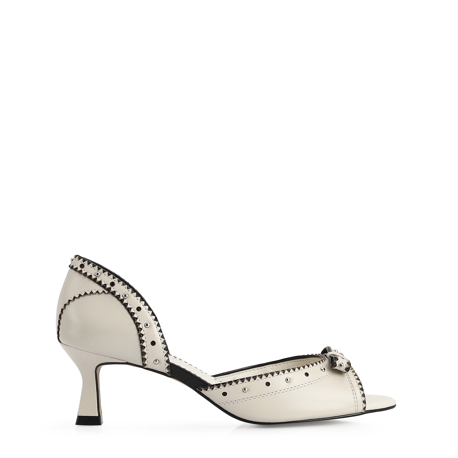 Peep Toe Couro Off White / Preto