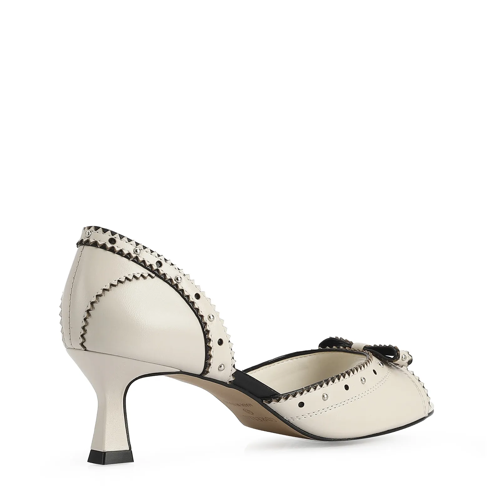 Peep Toe Couro Off White / Preto