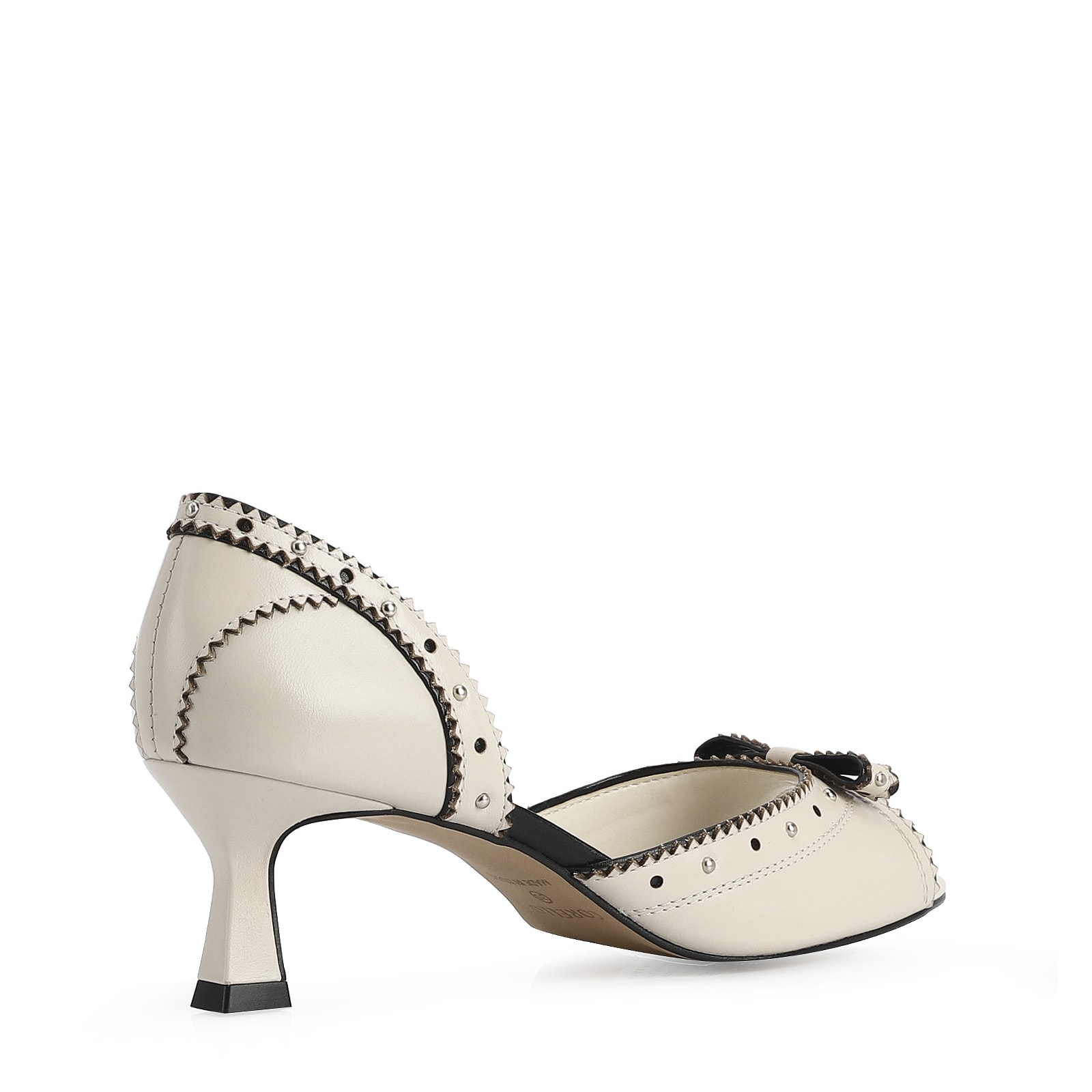 Peep Toe Couro Off White / Preto