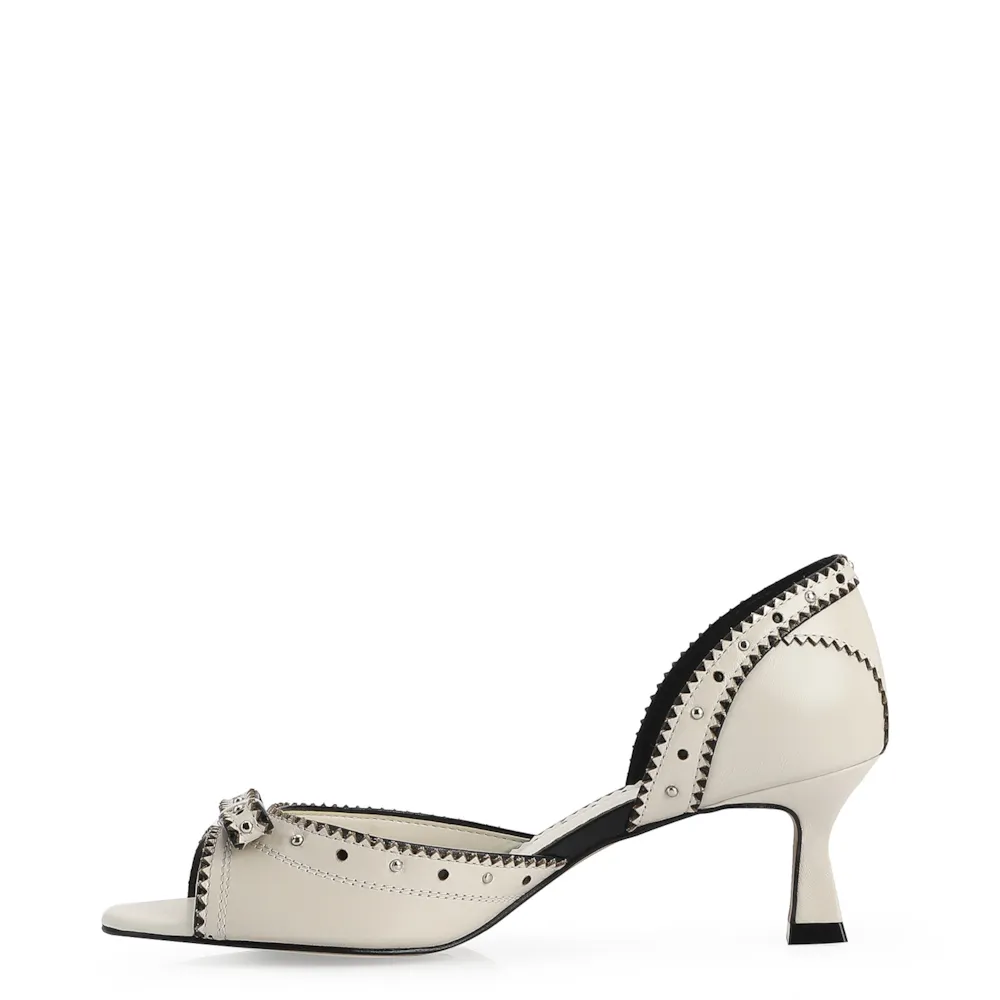 Peep Toe Couro Off White / Preto - imagem 5
