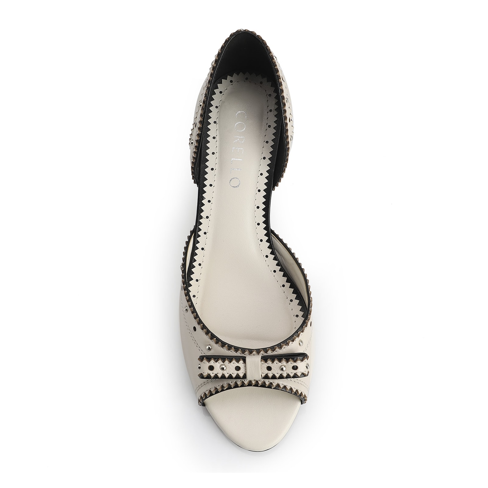 Peep Toe Couro Off White / Preto