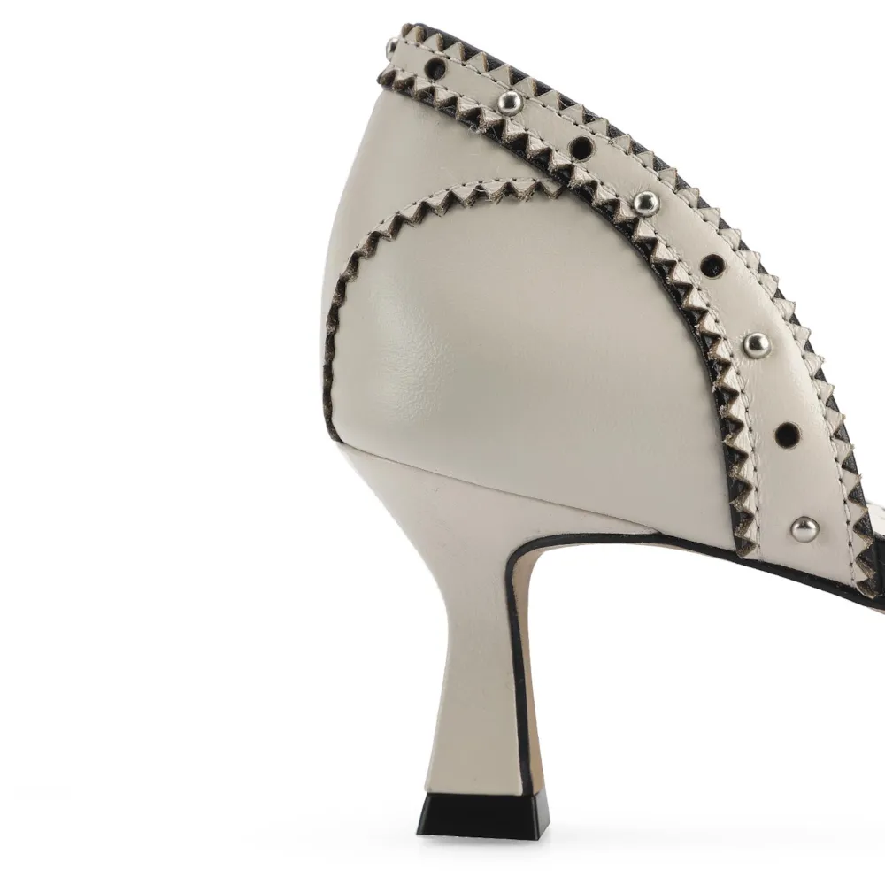 Peep Toe Couro Off White / Preto - imagem 8