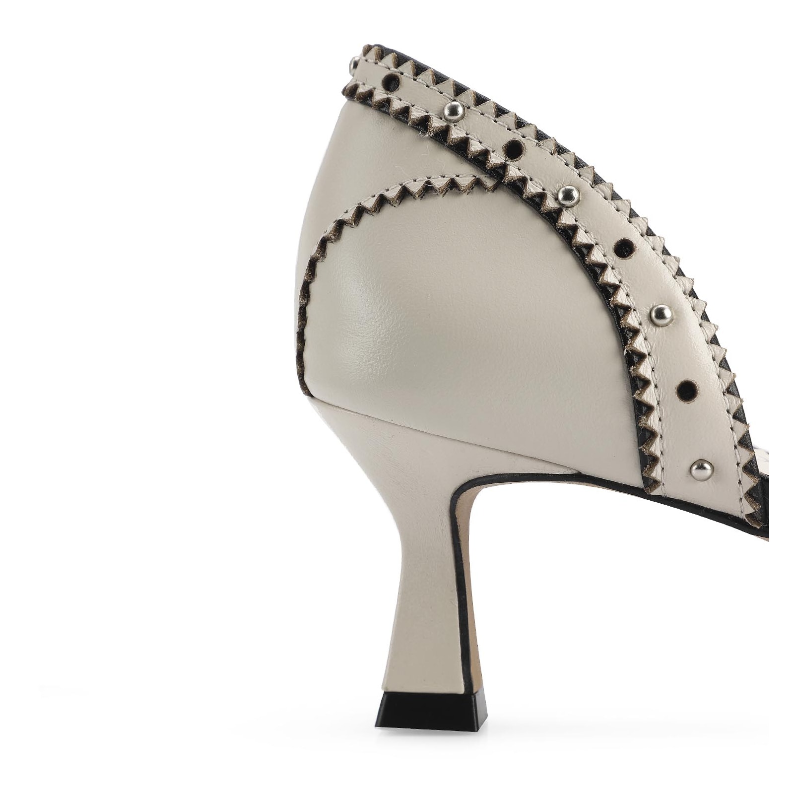 Peep Toe Couro Off White / Preto