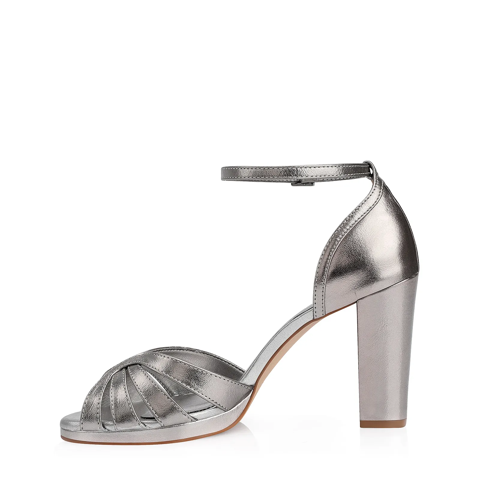 Peep Toe Couro Prata