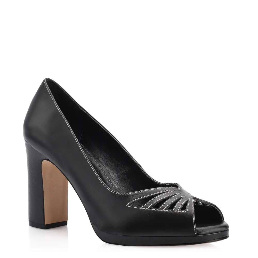 Peep Toe Couro Preto