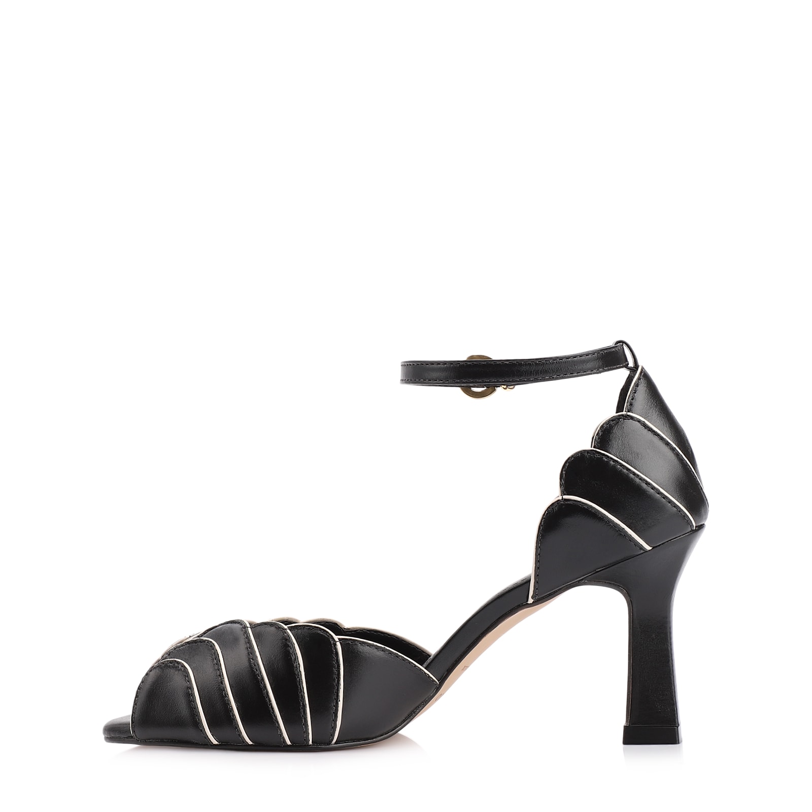 Peep Toe Couro Preto/Alt Off White